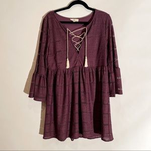 Entro Crocheted Bell Sleeve Mini Dress